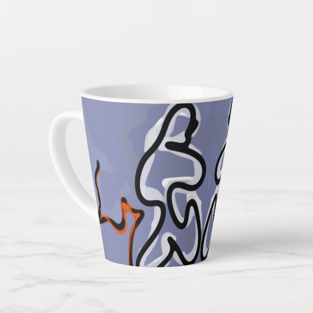 Figure with Feline: Abstract Blue, Orange, B & W Latte Mug (Left Angle)