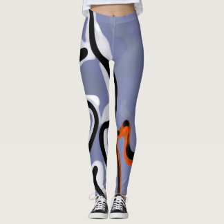 Figure with Feline: Abstract Blue, Orange, B & W Leggings