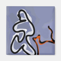 Figure with Feline: Abstract Blue, Orange, B & W