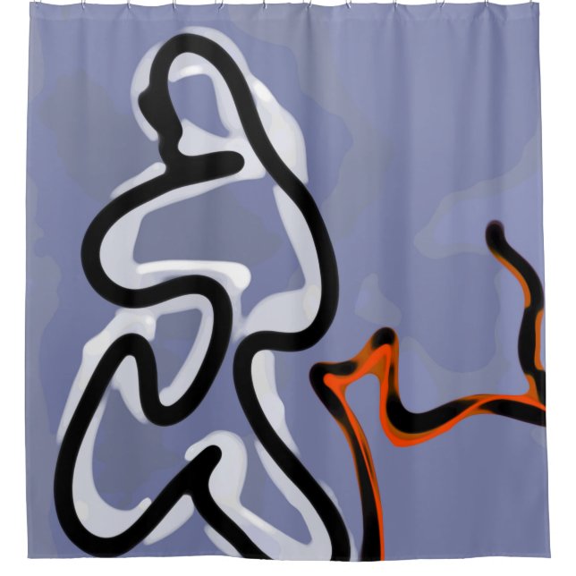 Figure with Feline: Abstract Blue, Orange, B & W Shower Curtain (Front)