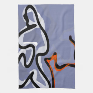 Figure with Feline: Abstract Blue, Orange, B & W Tea Towel