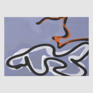 Figure with Feline: Abstract Blue, Orange, B & W Tissue Paper