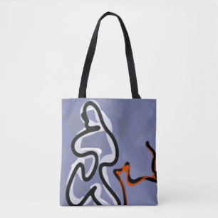 Figure with Feline: Abstract Blue, Orange, B & W Tote Bag