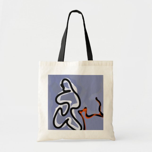 Figure with Feline: Abstract Blue, Orange, B & W Tote Bag (Front)