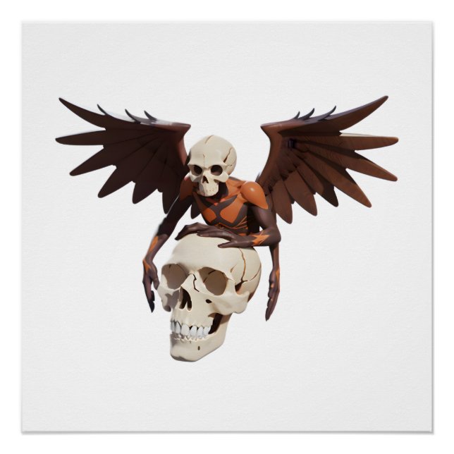 Figure with Skull, Wings, and Orange Patterns Poster (Front)