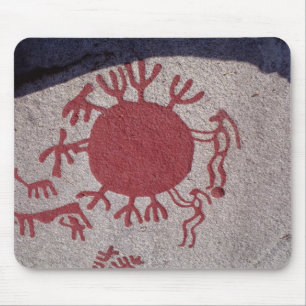 Figures and animals around a sun mouse mat
