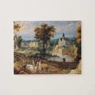 Figures in a landscape with village and castle bey jigsaw puzzle