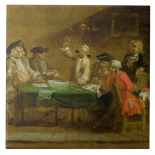 Figures in a Tavern or Coffee House, 1720s (oil on Tile