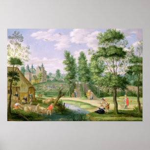 Figures in the Grounds of a Country House Poster
