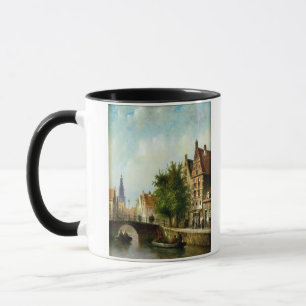Figures on a Canal, Amsterdam (oil on panel) Mug
