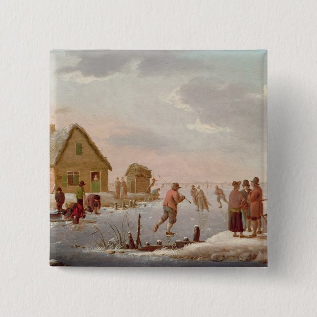 Figures Skating in a Winter Landscape 15 Cm Square Badge (Front)