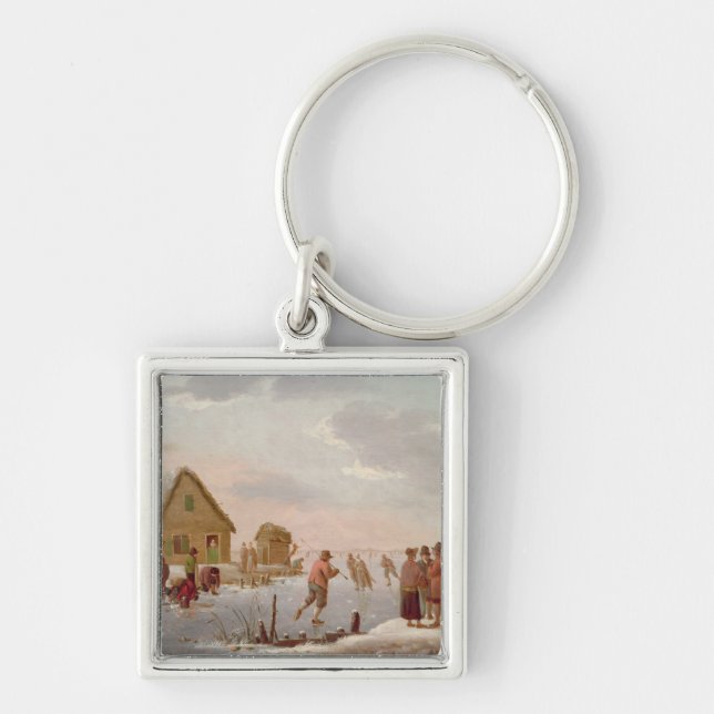 Figures Skating in a Winter Landscape Key Ring (Front)