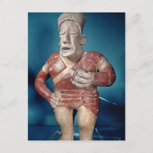 Figurine of a tlachtli player wearing a helmet postcard