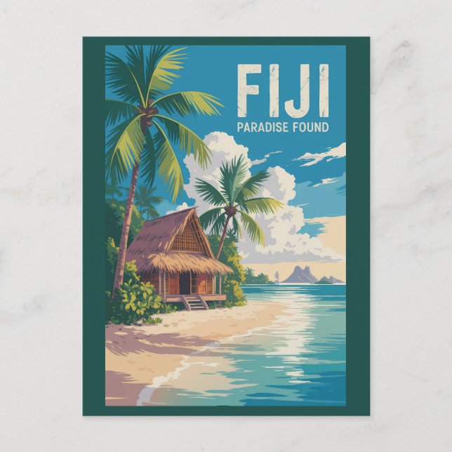 Fiji Beach Hut Travel Art Vintage Postcard (Front)