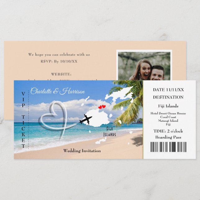 Fiji Destination Wedding Ticket Pass Invitation (Front/Back)