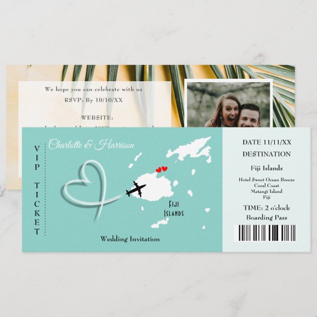 Fiji Destination Wedding Ticket Pass Invitation (Front/Back)