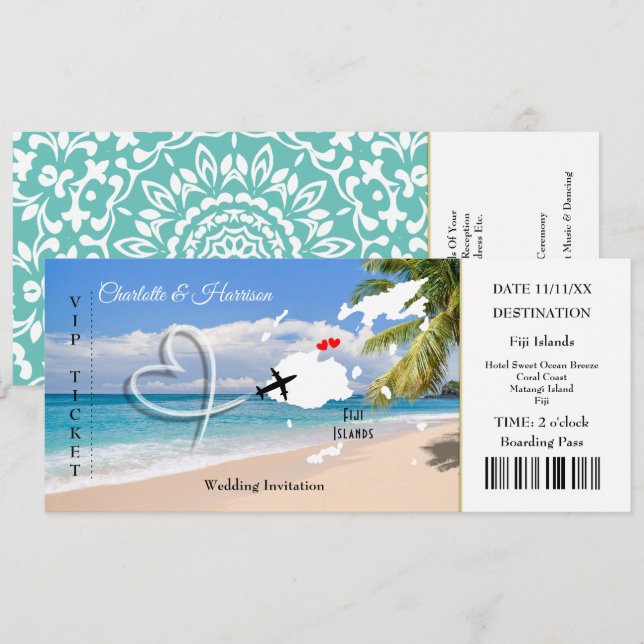 Fiji Destination Wedding Ticket Pass Invitation (Front/Back)