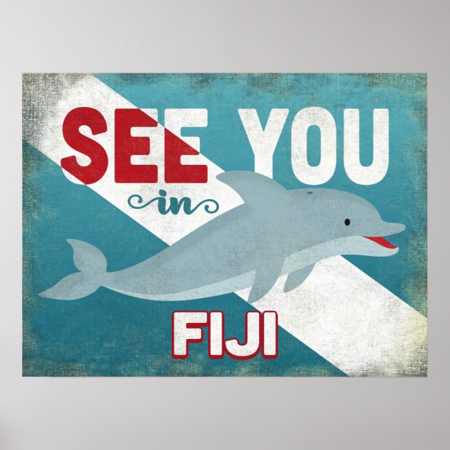 Fiji Dolphin - Retro Vintage Travel Poster (Front)