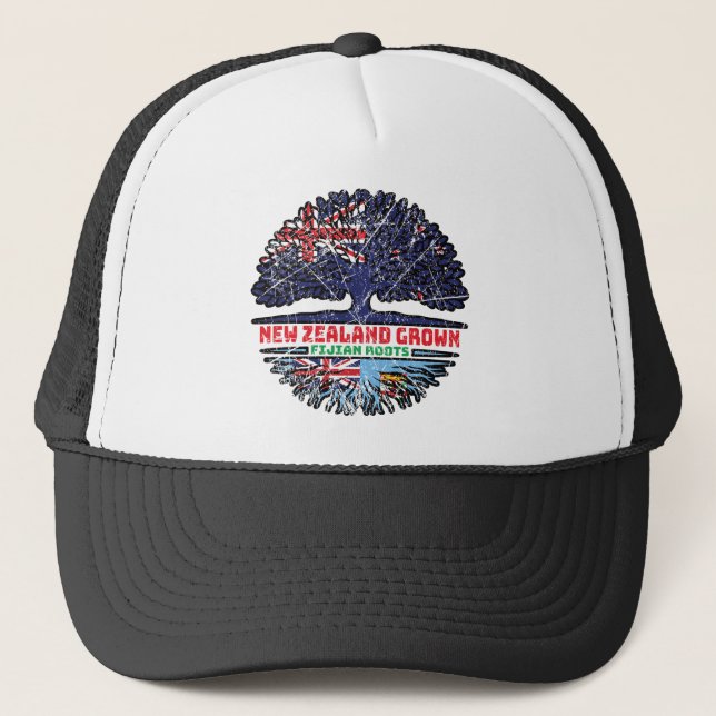 Fiji Fijian New Zealander New Zealand Tree Roots Trucker Hat (Front)