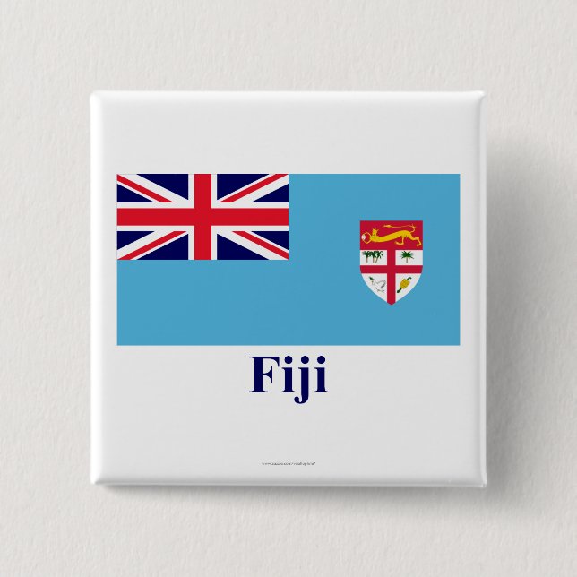 Fiji Flag with Name 15 Cm Square Badge (Front)