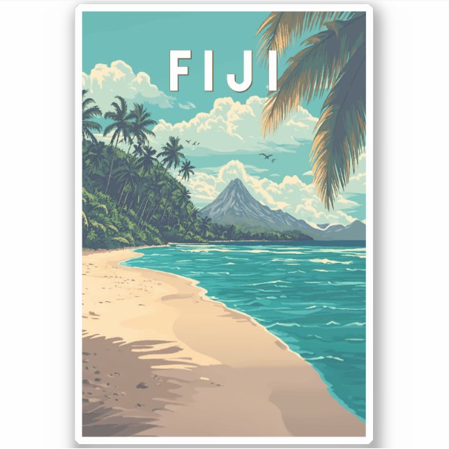 Fiji Illustration Travel Art Vintage (Front)