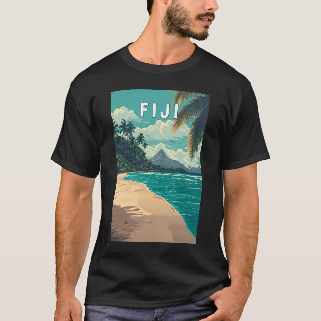 Fiji Illustration Travel Art Vintage T-Shirt (Front)