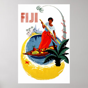 Fiji island, man on a small boat poster