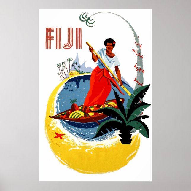 Fiji island, man on a small boat poster (Front)
