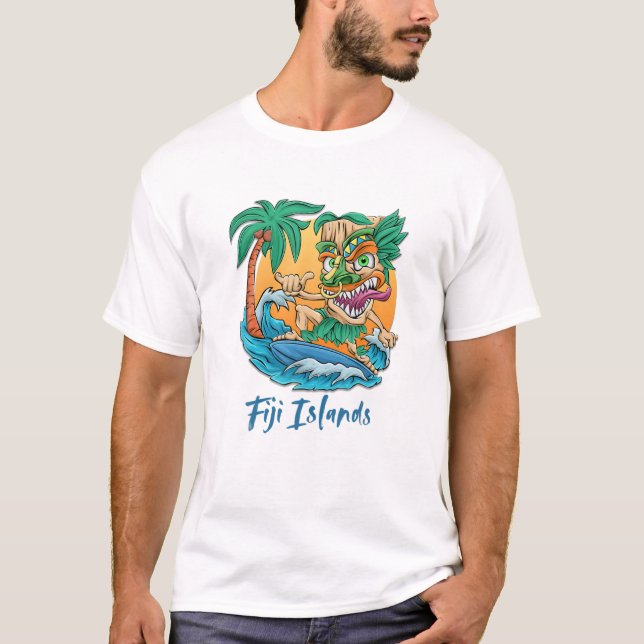 Fiji Islands Vacation Surfing Beach Trip Palm Tree T-Shirt (Front)