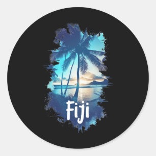 Fiji Palm Trees Beach Sunset Vacation Souvenir For Classic Round Sticker