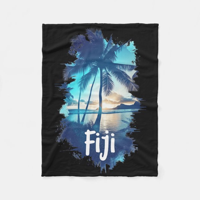 Fiji Palm Trees Beach Sunset Vacation Souvenir For Fleece Blanket (Front)