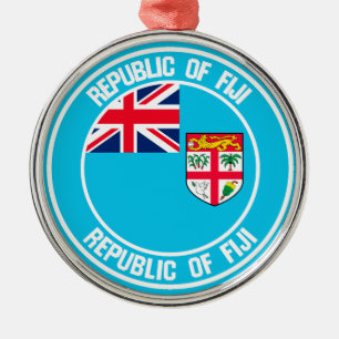 Fiji Round Emblem Metal Tree Decoration