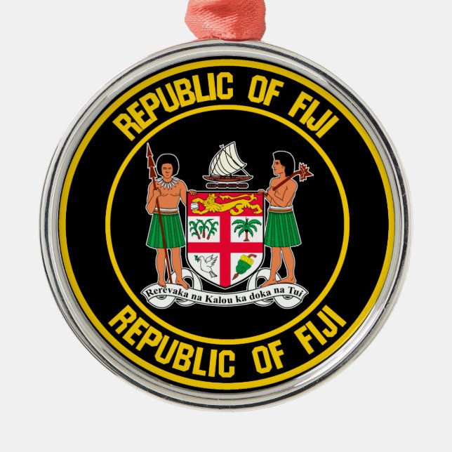 Fiji Round Emblem Metal Tree Decoration (Front)