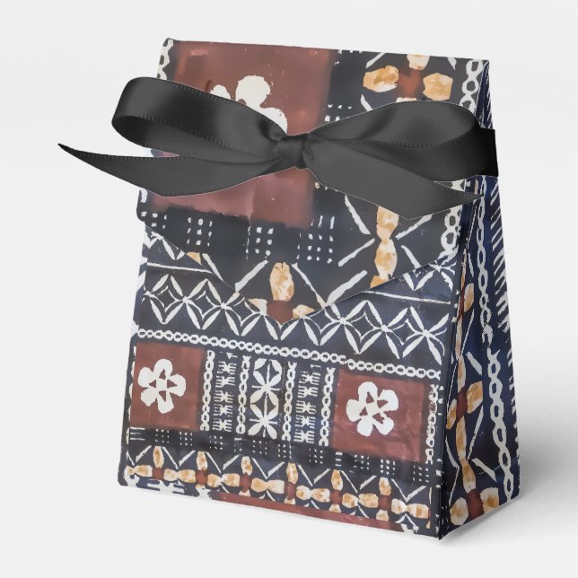 Fiji Tapa Barkcloth Print Paper Favour Bag Box (Front Side)