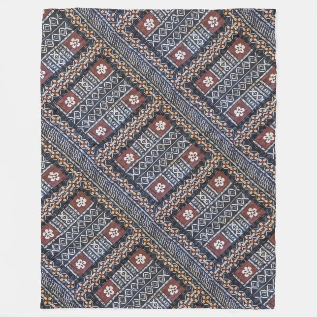 Fiji Tapa Cloth Print Fleece Blanket (Front)
