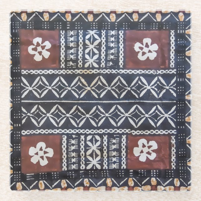 Fiji Tapa Cloth Print Glass Coasters (Front)