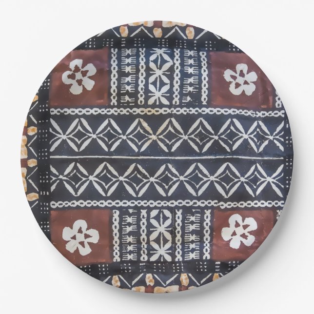 Fiji Tapa Cloth Print Paper Plates (Front)
