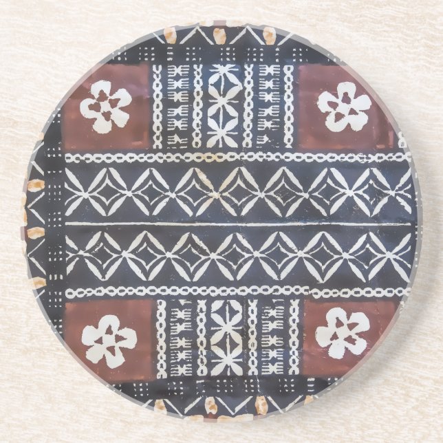 Fiji Tapa Cloth Print Sandstone Coasters (Front)
