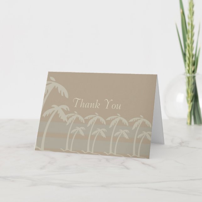 Fiji: Tropical Palm Trees in Taupe, Creme, Blue Thank You Card (Front)