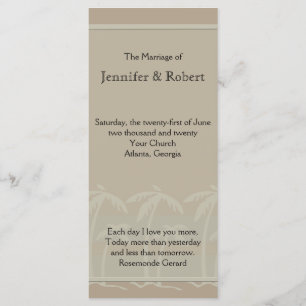 Fiji: Tropical Palm Trees in Taupe Wedding Program Programme