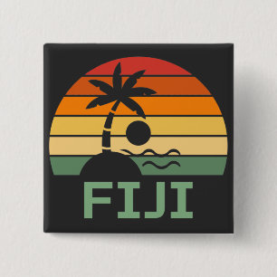 Fiji Vintage Palm Trees Summer Beach 15 Cm Square Badge