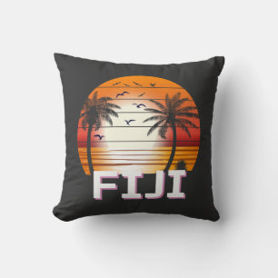 Fiji Vintage Palm Trees Summer Beach Cushion