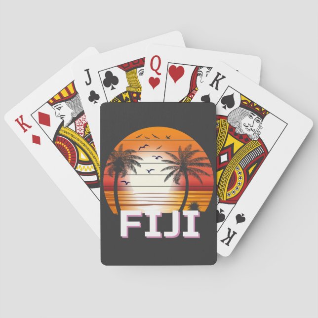 Fiji Vintage Palm Trees Summer Beach Playing Cards (Back)
