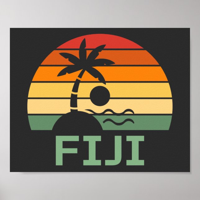 Fiji Vintage Palm Trees Summer Beach Poster (Front)