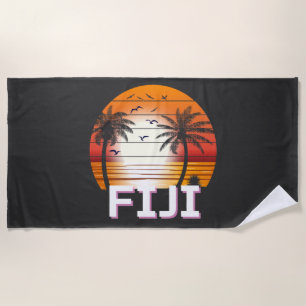 Fiji Vintage Palm Trees Summer Beach Towel