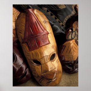 Fiji, Viti Levu Masks at a town market. Poster