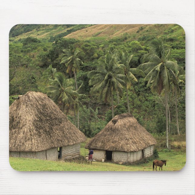 Fiji, Viti Levu, Navala, Traditional Bure houses Mouse Mat (Front)