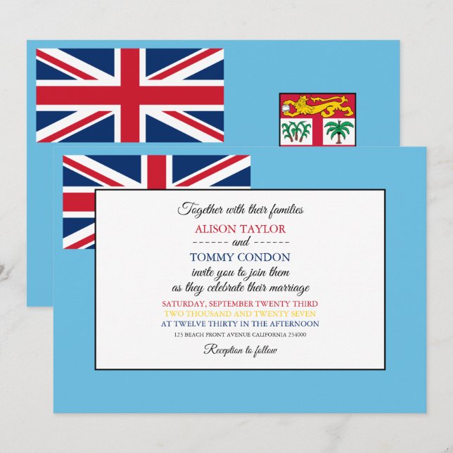 Fijian Flag, Flag of Fiji Wedding Invitation (Front/Back)