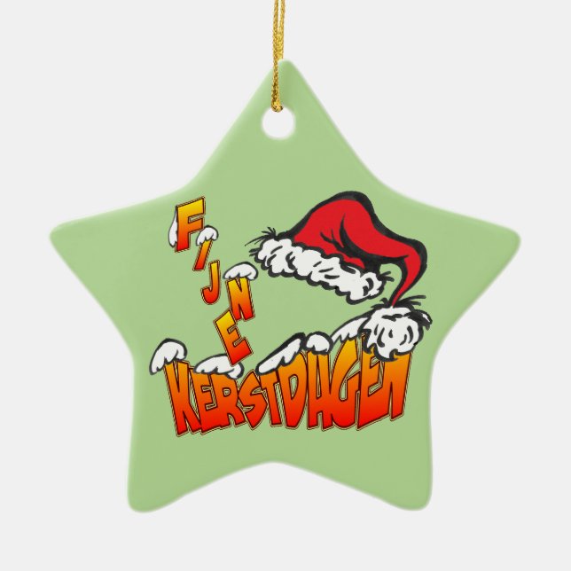 Fijne Kerstdagen met Kerstmuts Ster Ornament (Front)
