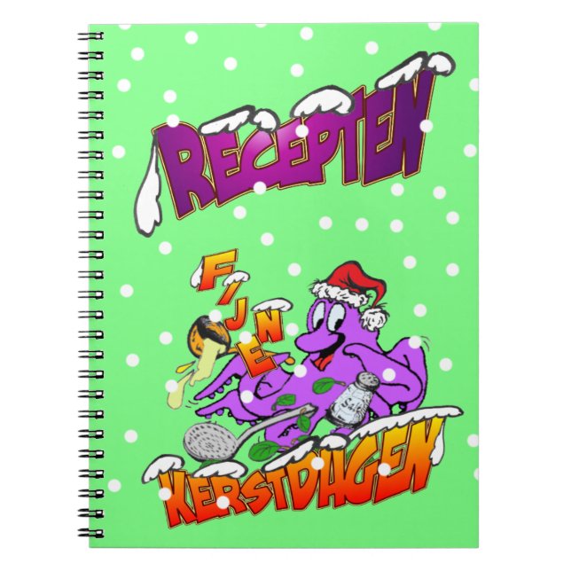 Fijne Kerstdagen Octopus Kok Recepten Notitieboek Notebook (Front)